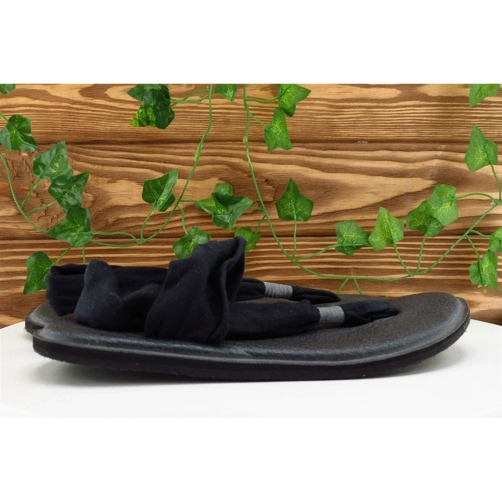 Sanuk Sz 8 M Black‎ Slingback Fabric Women Sandals